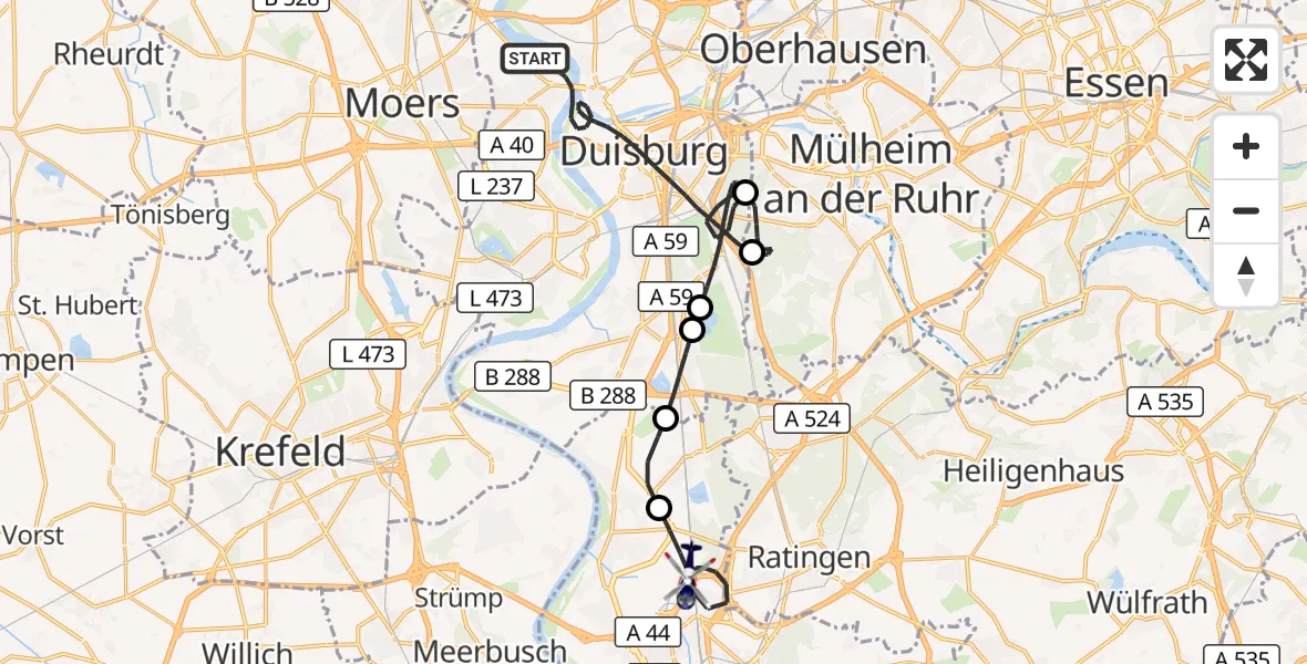 Flugroute Polizeihubschrauber Duisburg - Düsseldorf Flughafen, 29 Oktober 2026, 09:04