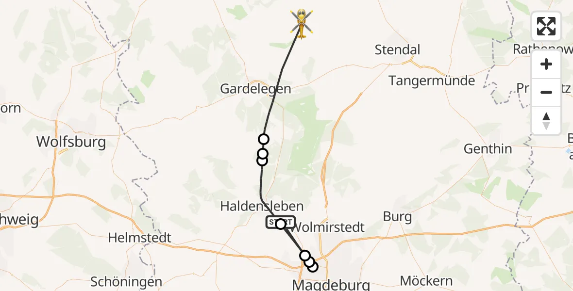 Flugroute Rettungshubschrauber Haldensleben - Bismark (Altmark), 29 Oktober 2026, 09:04