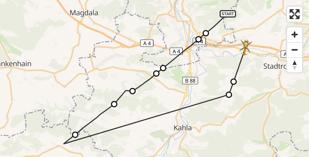Flugroute Rettungshubschrauber Jena - Laasdorf, 29 Oktober 2026, 09:09