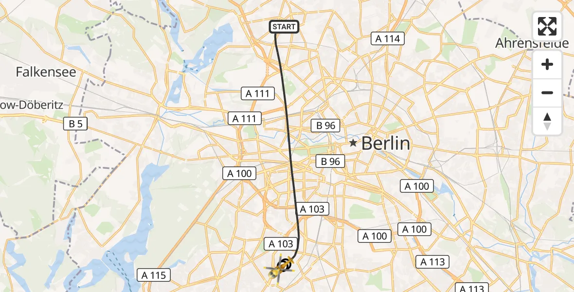 Flugroute Rettungshubschrauber Berlin - Charité Clinic Benjamin Franklin Campus, 29 Oktober 2026, 09:12