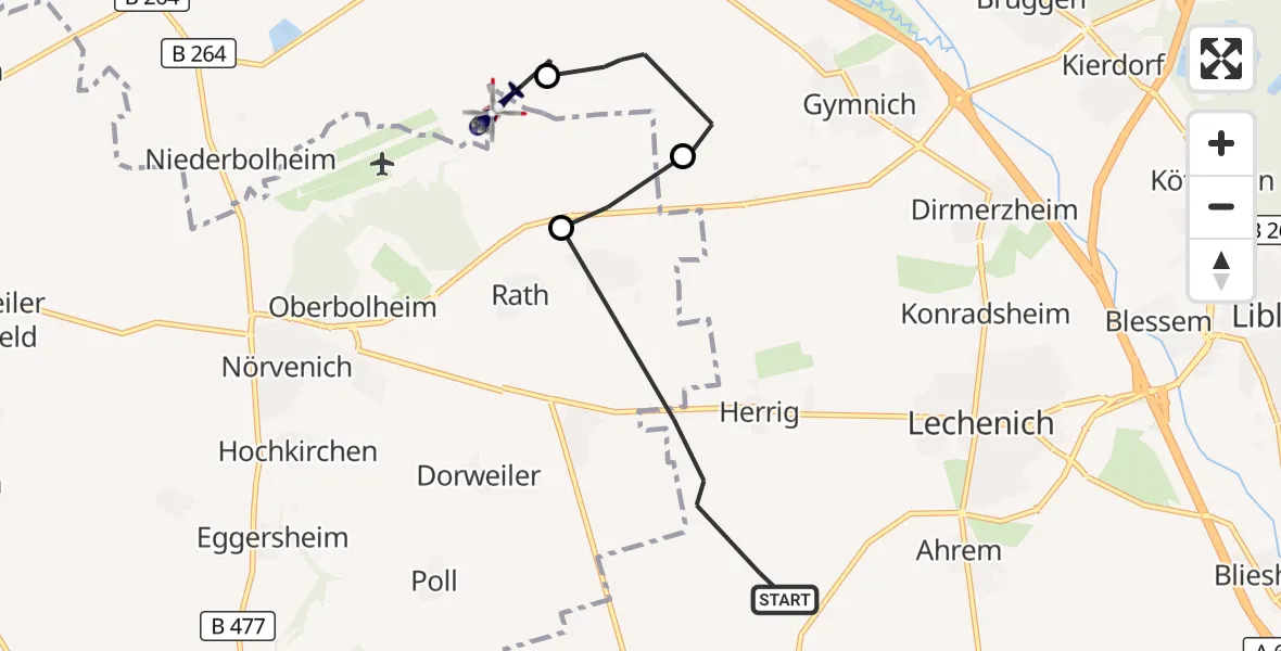 Flugroute Polizeihubschrauber Erftstadt - Kerpen, 29 Oktober 2026, 09:20