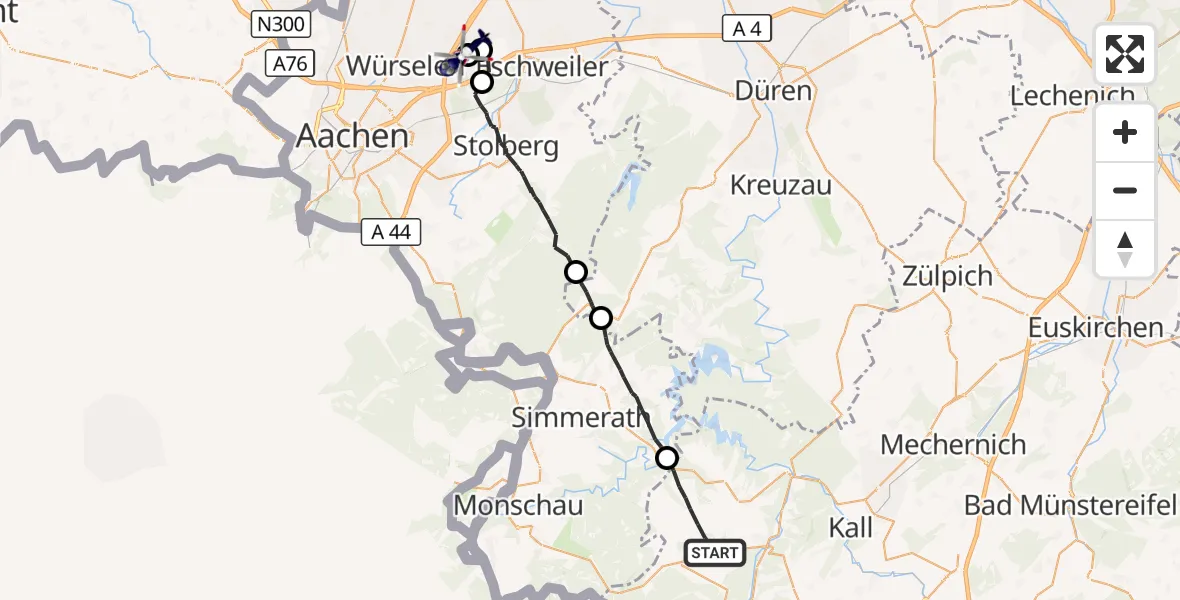 Flugroute Polizeihubschrauber Schleiden - Aachen-Merzbrück Flughafen, 29 Oktober 2026, 09:22