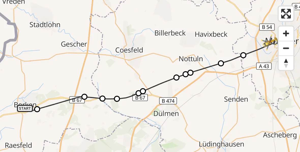 Flugroute Ambulanzhubschrauber Borken - Münster, 29 Oktober 2026, 09:24