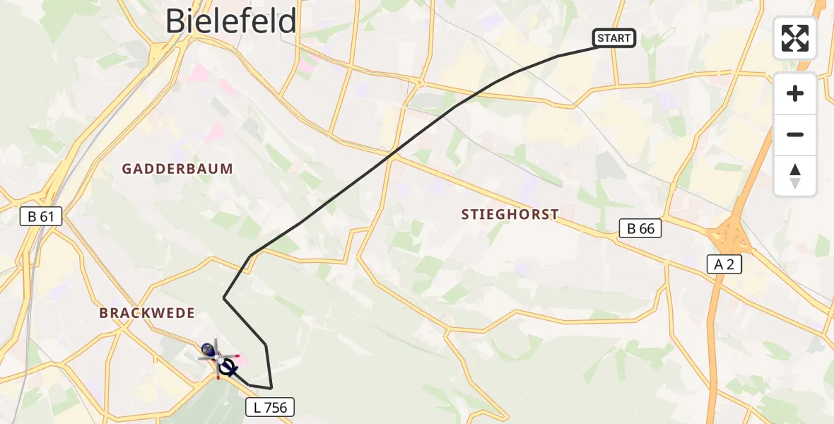 Flugroute Polizeihubschrauber Bielefeld - Luftrettungszentrum Bielefeld, 29 Oktober 2026, 09:36