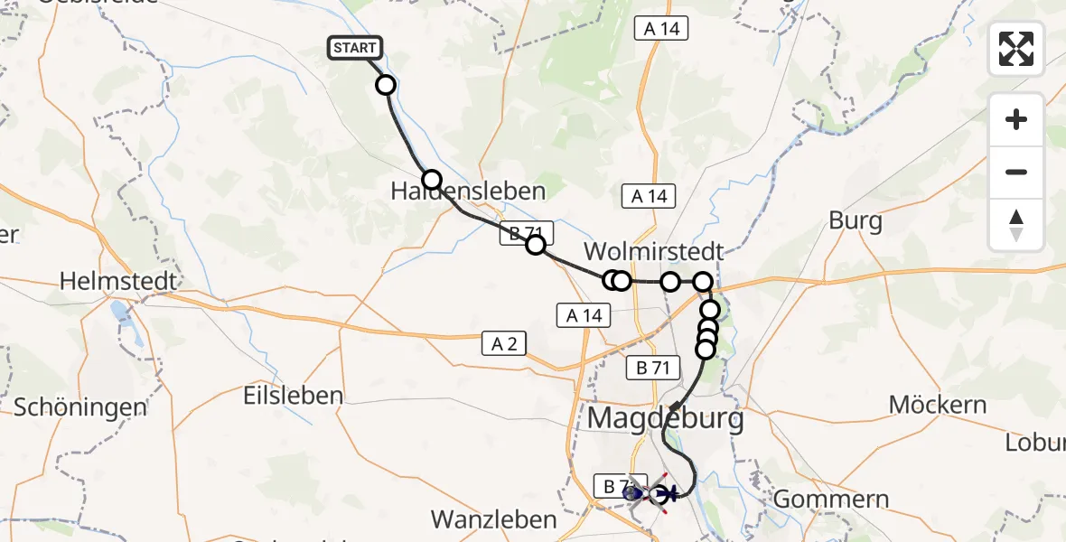 Flugroute Polizeihubschrauber Calvörde - Magdeburg City Flugplatz, 29 Oktober 2026, 09:36