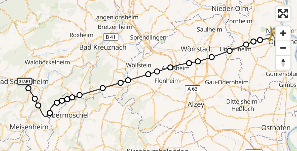 Flugroute Rettungshubschrauber Bad Sobernheim - Nierstein, 29 Oktober 2026, 09:37