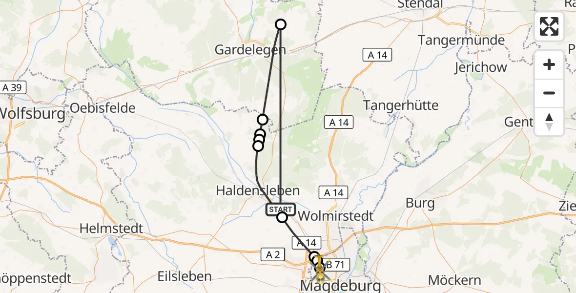 Flugroute Rettungshubschrauber Haldensleben - Magdeburg Hospital, 29 Oktober 2026, 09:39
