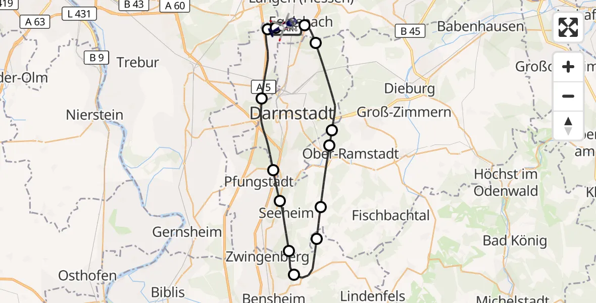 Flugroute Polizeihubschrauber Flughafen Frankfurt-Egelsbach - Flughafen Frankfurt-Egelsbach, 29 Oktober 2026, 09:44