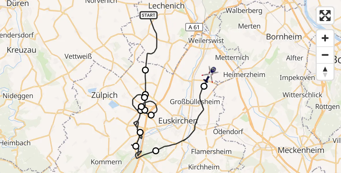 Flugroute Polizeihubschrauber Erftstadt - Weilerswist UL, 29 Oktober 2026, 09:45