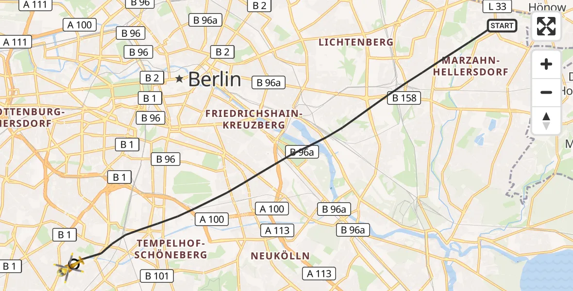 Flugroute Rettungshubschrauber Berlin - Charité Clinic Benjamin Franklin Campus, 29 Oktober 2026, 09:57