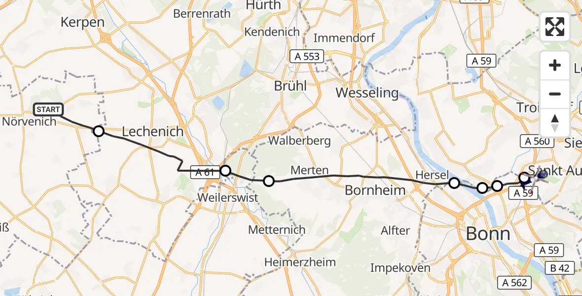 Flugroute Polizeihubschrauber Nörvenich - Sankt Augustin, 29 Oktober 2026, 09:58