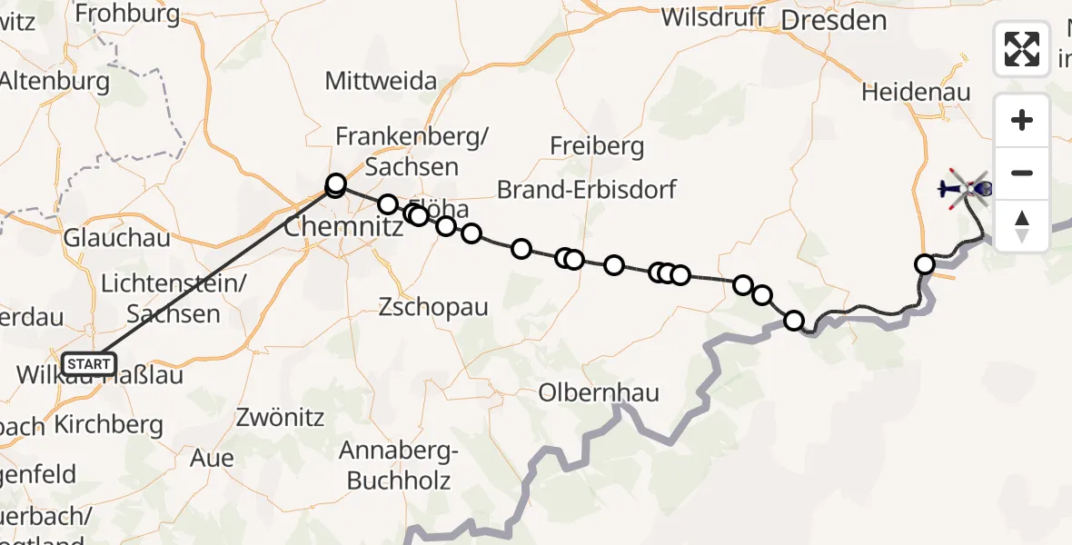Flugroute Polizeihubschrauber Zwickau - Bad Gottleuba-Berggießhübel, 29 Oktober 2026, 10:03