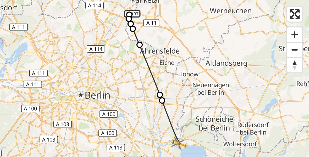 Flugroute Rettungshubschrauber Helios Clinic Berlin-Buch - Berlin, 29 Oktober 2026, 10:07