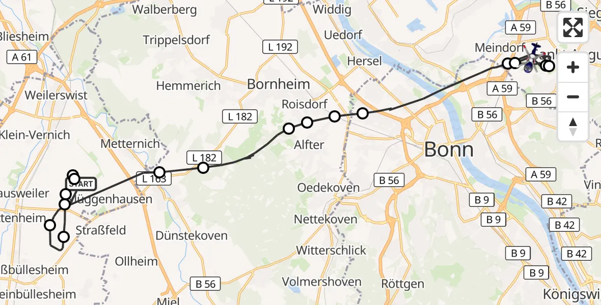 Flugroute Polizeihubschrauber Weilerswist - Sankt Augustin, 29 Oktober 2026, 10:23