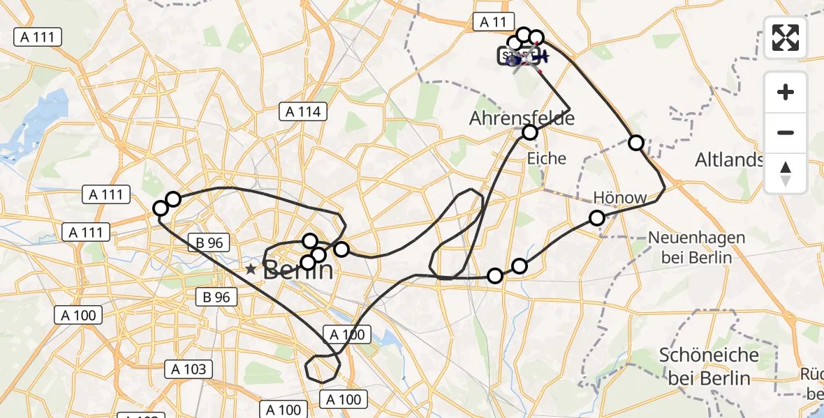 Flugroute Polizeihubschrauber Ahrensfelde Hubschrauberlandeplatz - Ahrensfelde Hubschrauberlandeplatz, 29 Oktober 2026, 10:36