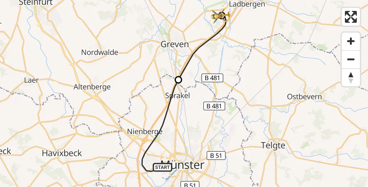 Flugroute Ambulanzhubschrauber Münster - Christoph  Westfalen-ADAC, 29 Oktober 2026, 10:39