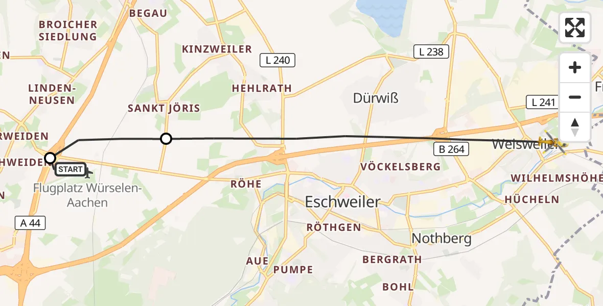 Flugroute Rettungshubschrauber Aachen-Merzbrück Flughafen - Eschweiler, 29 Oktober 2026, 10:44
