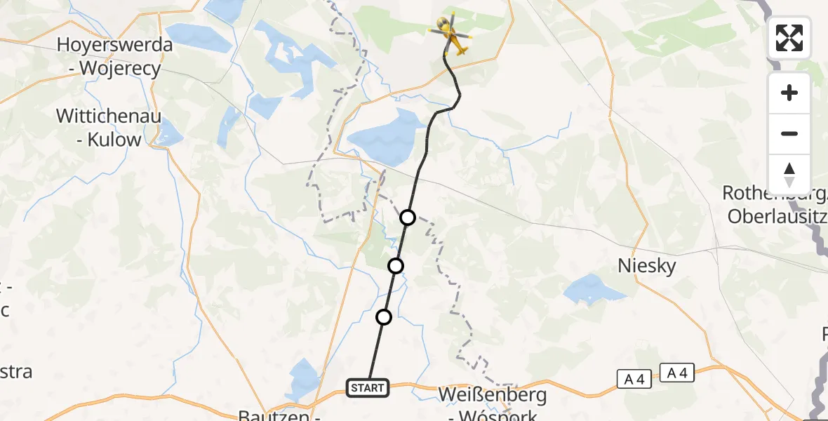 Flugroute Rettungshubschrauber Malschwitz - Boxberg/O.L., 29 Oktober 2026, 10:44