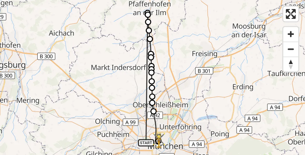 Flugroute Rettungshubschrauber München - Deutsches Herzzentrum München, 29 Oktober 2026, 10:47