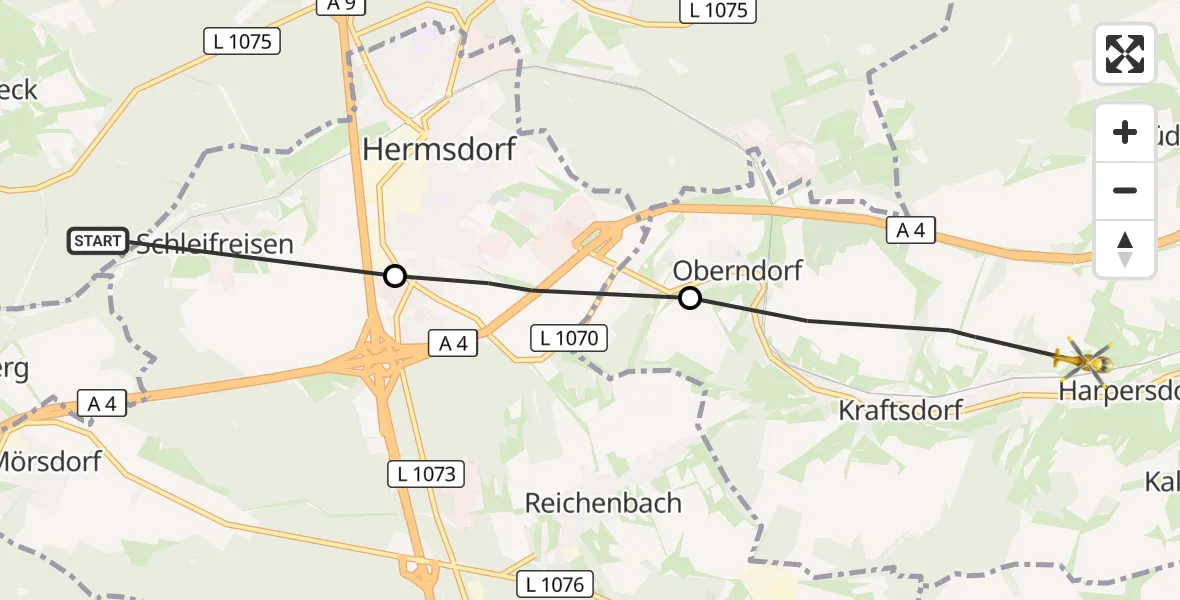 Flugroute Rettungshubschrauber Bobeck - Kraftsdorf, 29 Oktober 2026, 10:48