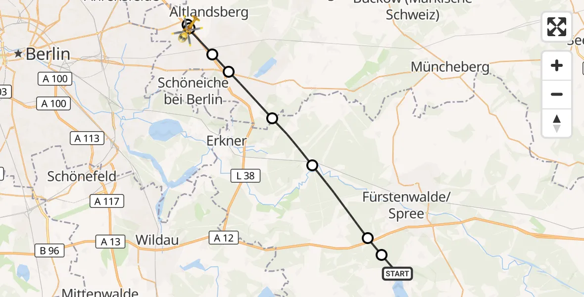 Flugroute Rettungshubschrauber Bad Saarow - Neuenhagen bei Berlin, 29 Oktober 2026, 10:51