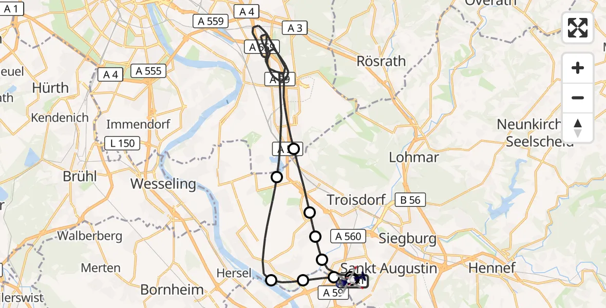 Flugroute Polizeihubschrauber Bonn-Hangelar Flugplatz - Sankt Augustin, 29 Oktober 2026, 10:55