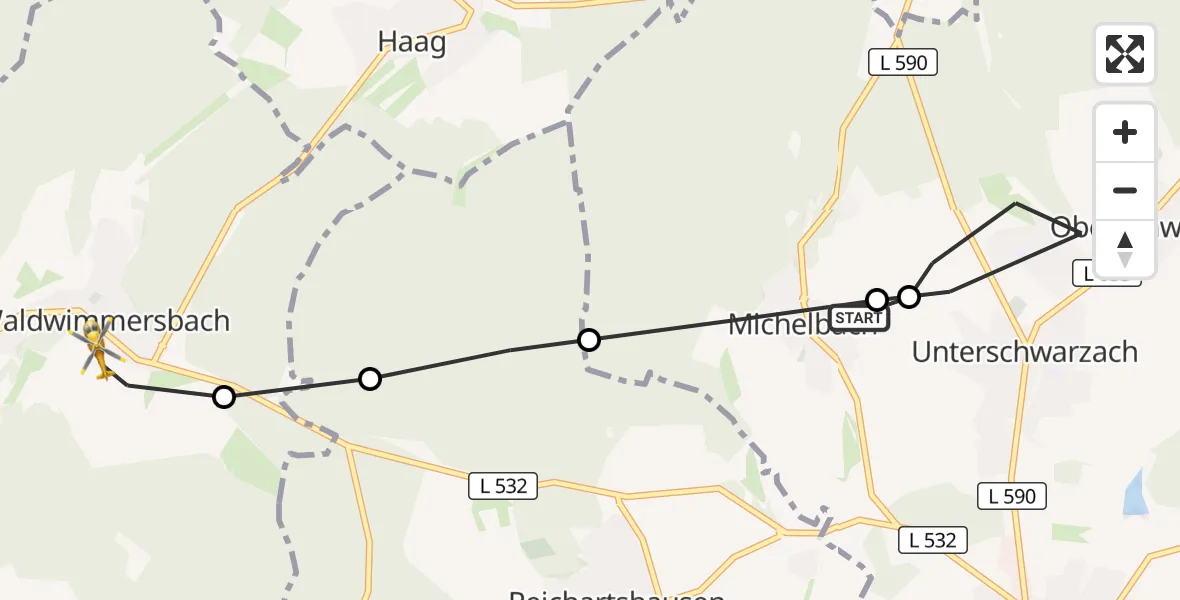 Flugroute Rettungshubschrauber Aglasterhausen - Lobbach, 29 Oktober 2026, 11:00