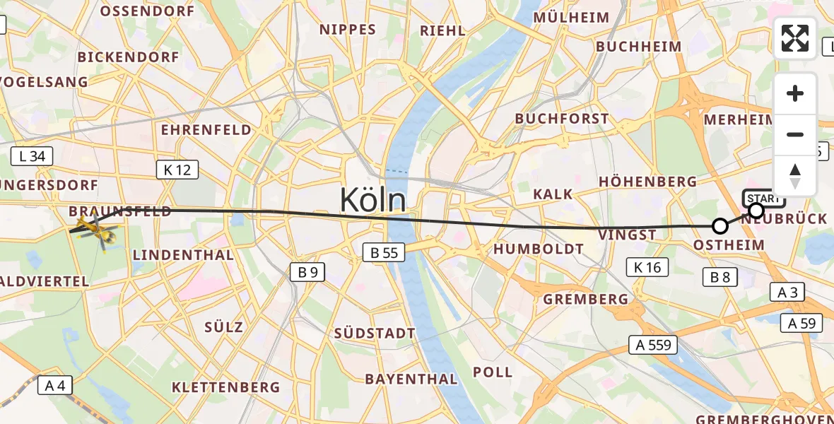 Flugroute Rettungshubschrauber Merheim Hospital - Köln, 29 Oktober 2026, 11:01