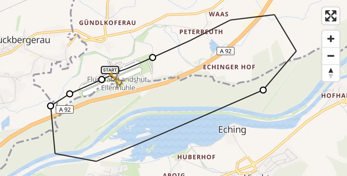 Flugroute Rettungshubschrauber Landshut Flugplatz - Landshut Flugplatz, 29 Oktober 2026, 11:01