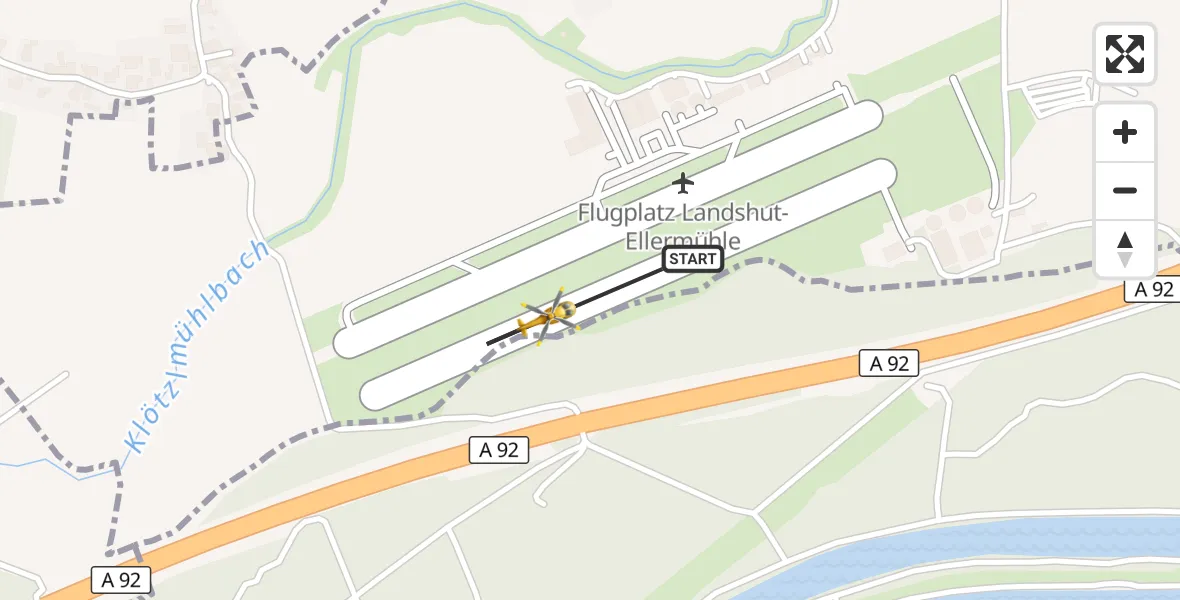 Flugroute Rettungshubschrauber Landshut Flugplatz - Landshut Flugplatz, 29 Oktober 2026, 11:10