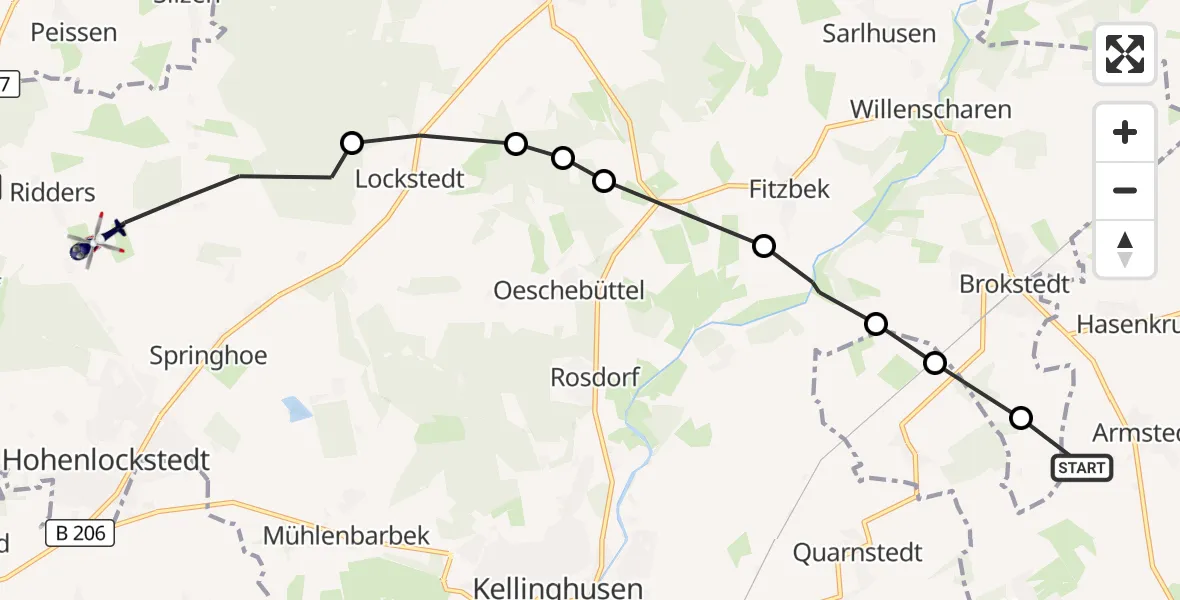 Flugroute Polizeihubschrauber Armstedt - Hohenlockstedt, 29 Oktober 2026, 11:14