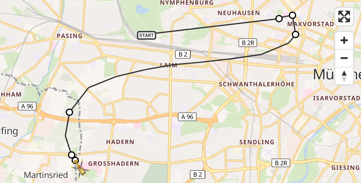 Flugroute Rettungshubschrauber München - DRF Air Rescue München Hubschrauberlandeplatz, 29 Oktober 2026, 11:24