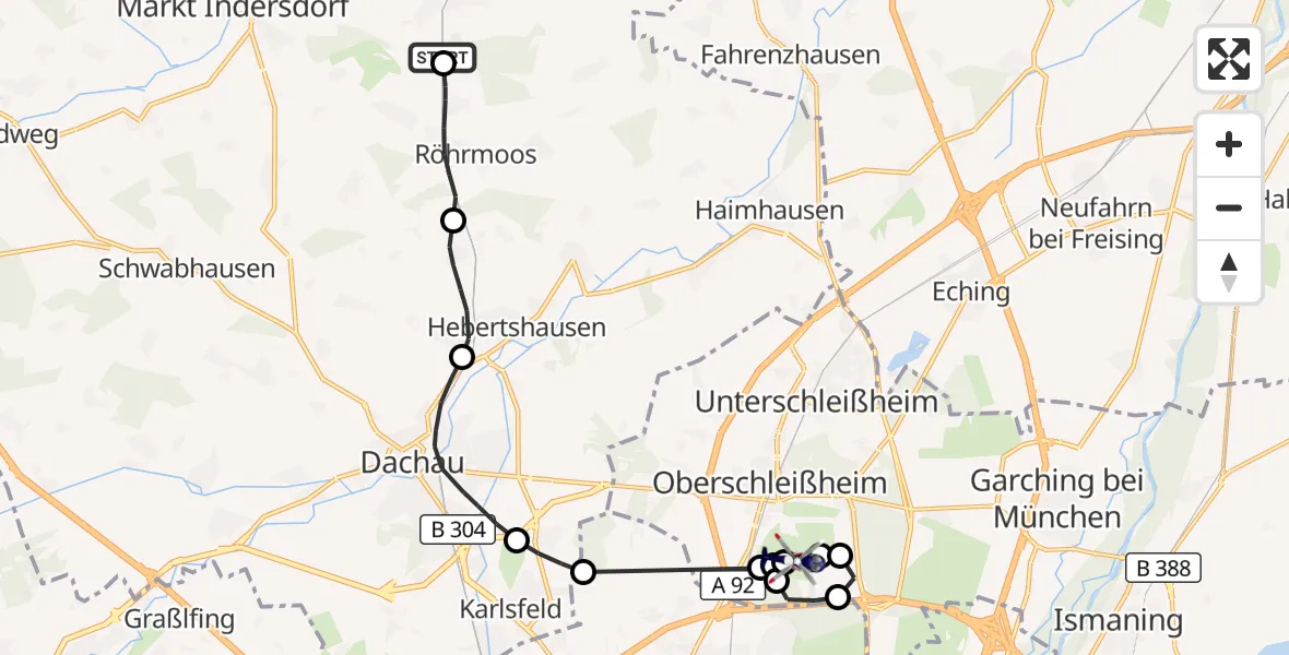 Flugroute Polizeihubschrauber Vierkirchen - Schleissheim Flugplatz, 29 Oktober 2026, 11:31