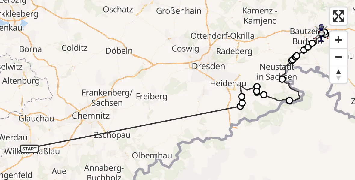 Flugroute Polizeihubschrauber Zwickau - Bautzen Flugplatz, 29 Oktober 2026, 11:33