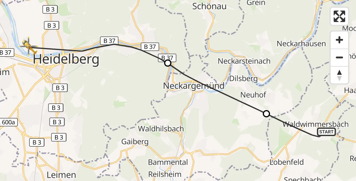 Flugroute Rettungshubschrauber Lobbach - Heidelberg, 29 Oktober 2026, 11:33