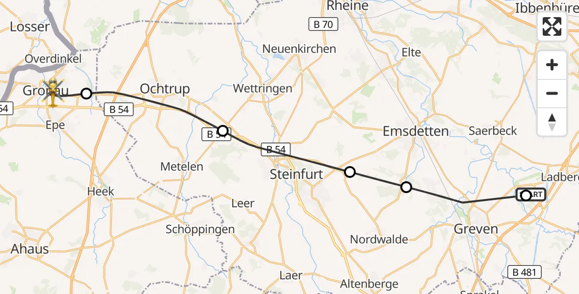 Flugroute Ambulanzhubschrauber Christoph  Westfalen-ADAC - Gronau (Westf.), 29 Oktober 2026, 11:37
