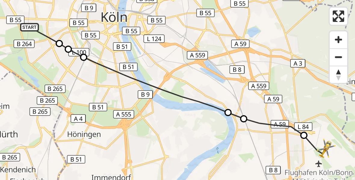 Flugroute Rettungshubschrauber Köln - Köln Bonn Flughafen, 29 Oktober 2026, 11:44