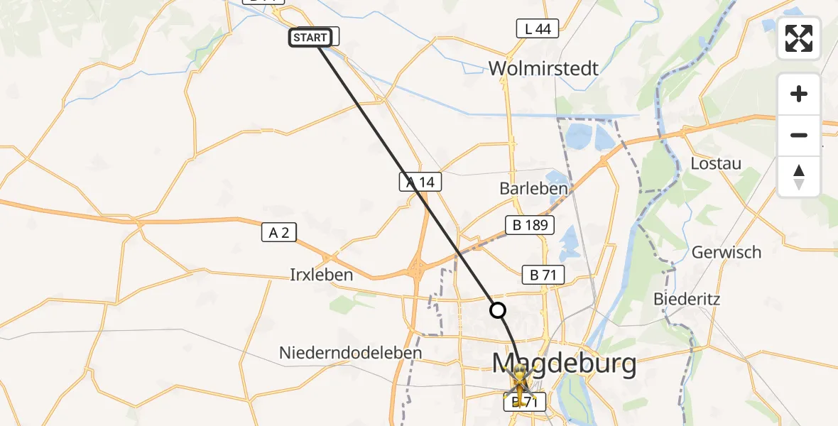 Flugroute Rettungshubschrauber Haldensleben - Magdeburg, 29 Oktober 2026, 11:49