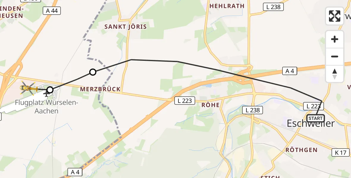 Flugroute Rettungshubschrauber Eschweiler - Aachen-Merzbrück Flughafen, 29 Oktober 2026, 12:05