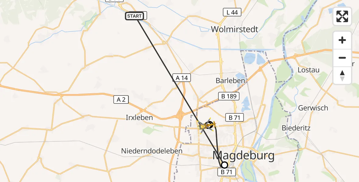 Flugroute Rettungshubschrauber Haldensleben - Magdeburg Hospital, 29 Oktober 2026, 12:20