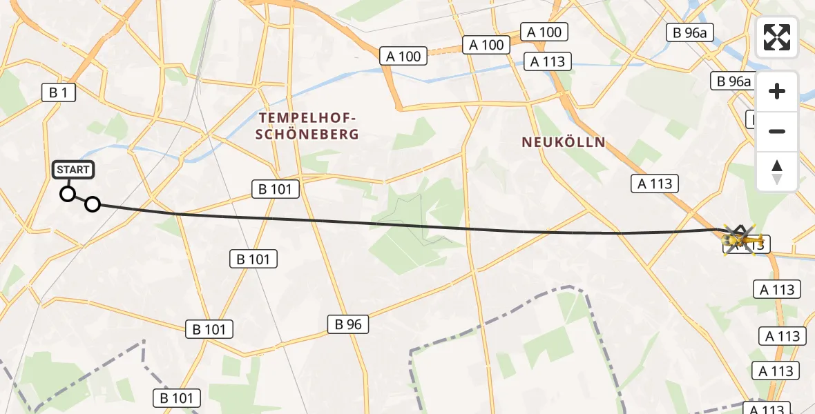 Flugroute Rettungshubschrauber Charité Clinic Benjamin Franklin Campus - Berlin, 29 Oktober 2026, 12:20