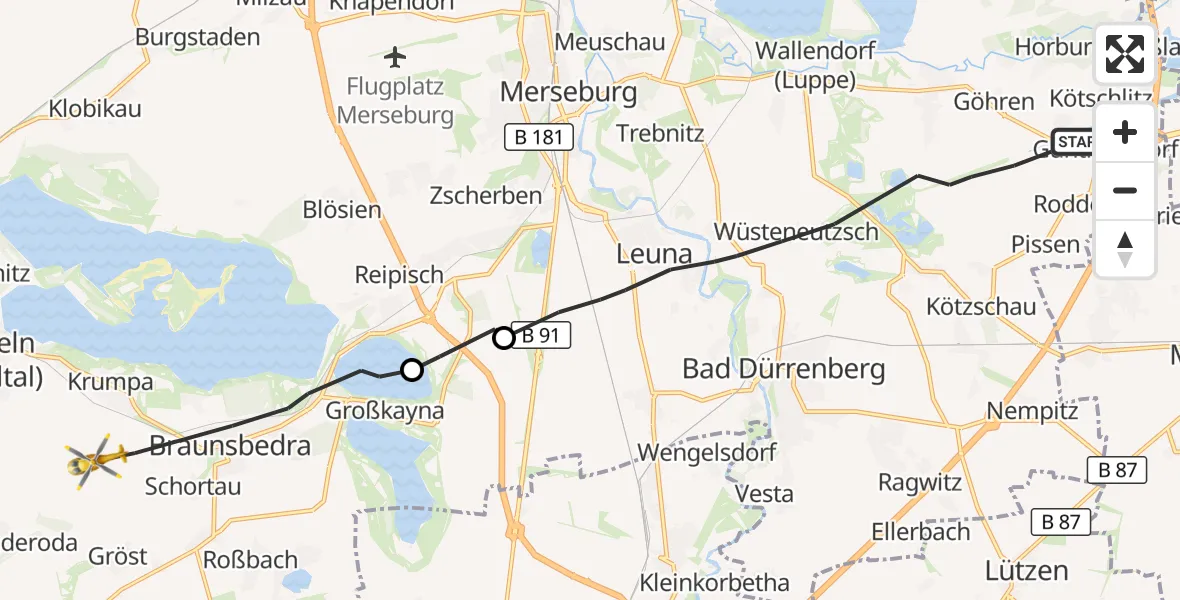Flugroute Rettungshubschrauber Leuna - Braunsbedra, 29 Oktober 2026, 12:23