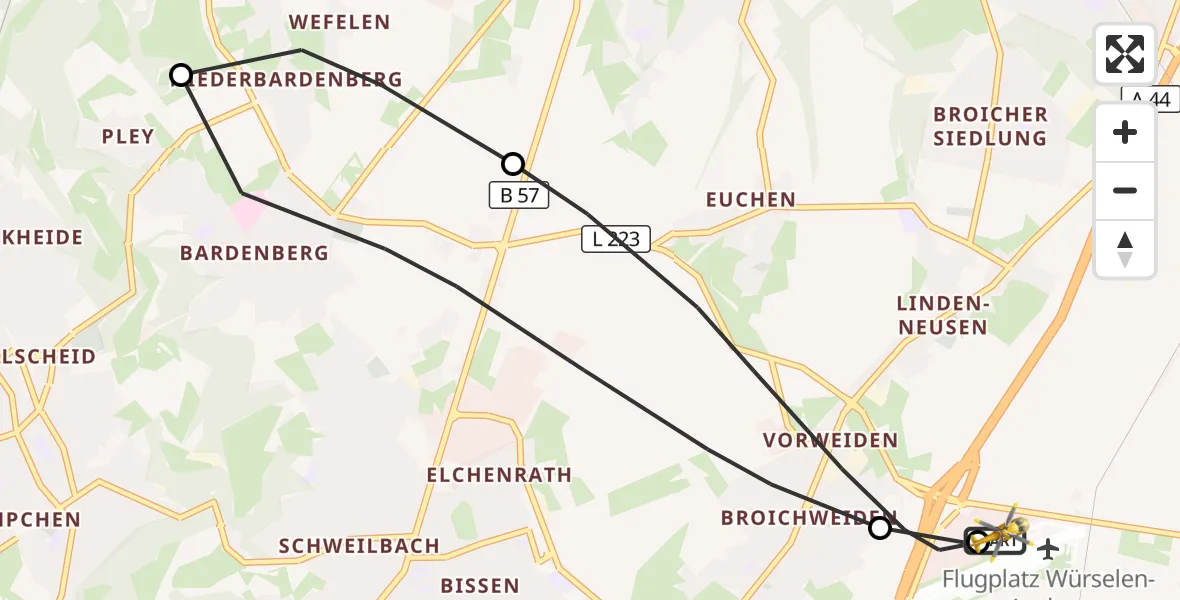 Flugroute Rettungshubschrauber Aachen-Merzbrück Flughafen - Aachen-Merzbrück Flughafen, 29 Oktober 2026, 12:31