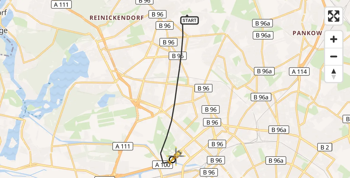 Flugroute Rettungshubschrauber Berlin - Charité Clinic Virchow Campus Hubschrauberlandeplatz, 29 Oktober 2026, 12:36
