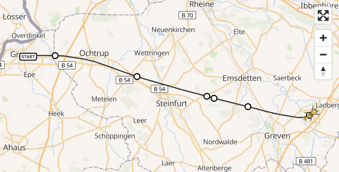Flugroute Ambulanzhubschrauber Gronau (Westf.) - Christoph  Westfalen-ADAC, 29 Oktober 2026, 12:42