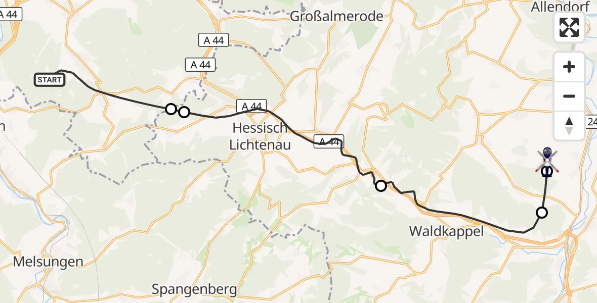 Flugroute Polizeihubschrauber Söhrewald - Eschwege, 29 Oktober 2026, 12:44