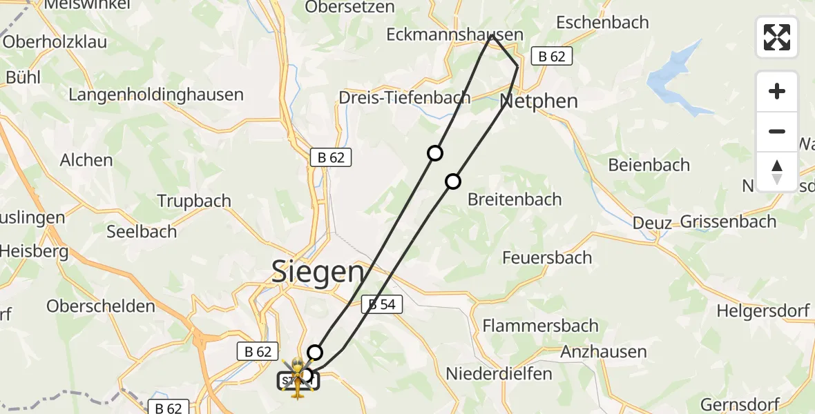 Flugroute Rettungshubschrauber Evangelisches Jung-Stilling Hospital - Evangelisches Jung-Stilling Hospital, 29 Oktober 2026, 12:45