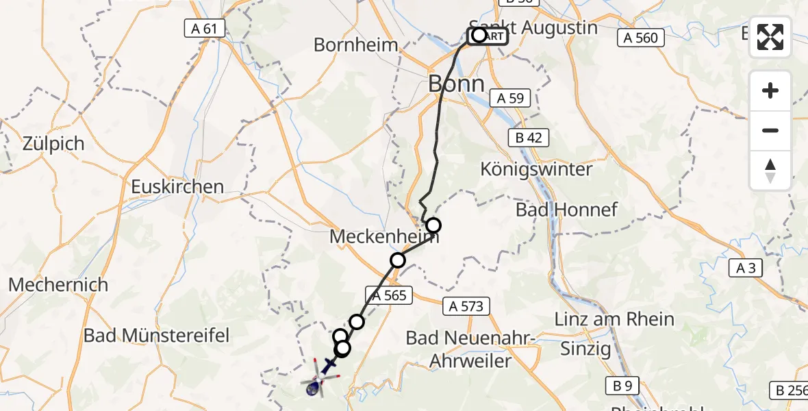 Flugroute Polizeihubschrauber Sankt Augustin - Berg, 29 Oktober 2026, 12:47