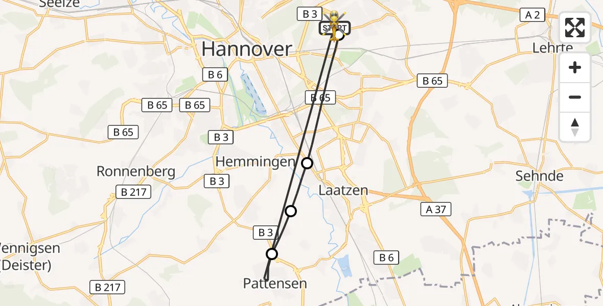 Flugroute Rettungshubschrauber Hannover Luftrettung Hubschrauberlandeplatz (Christoph 4) - Pattensen, 29 Oktober 2026, 12:51