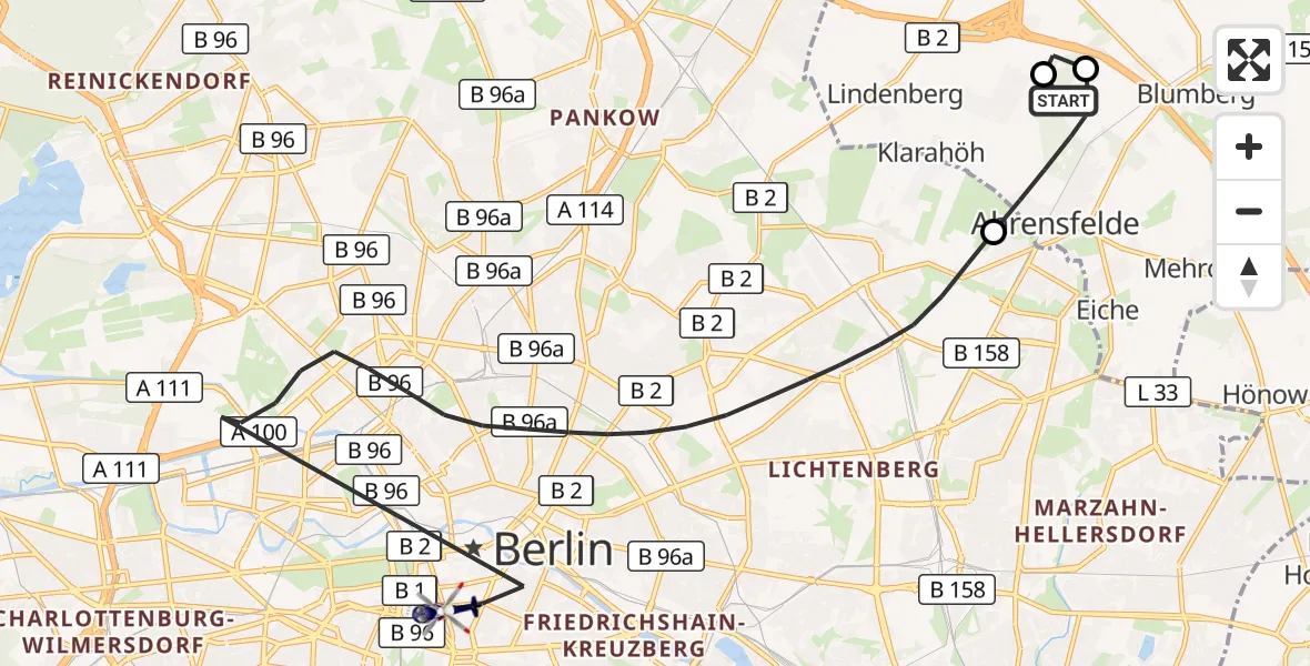 Flugroute Polizeihubschrauber Ahrensfelde Hubschrauberlandeplatz - Berlin, 29 Oktober 2026, 12:52